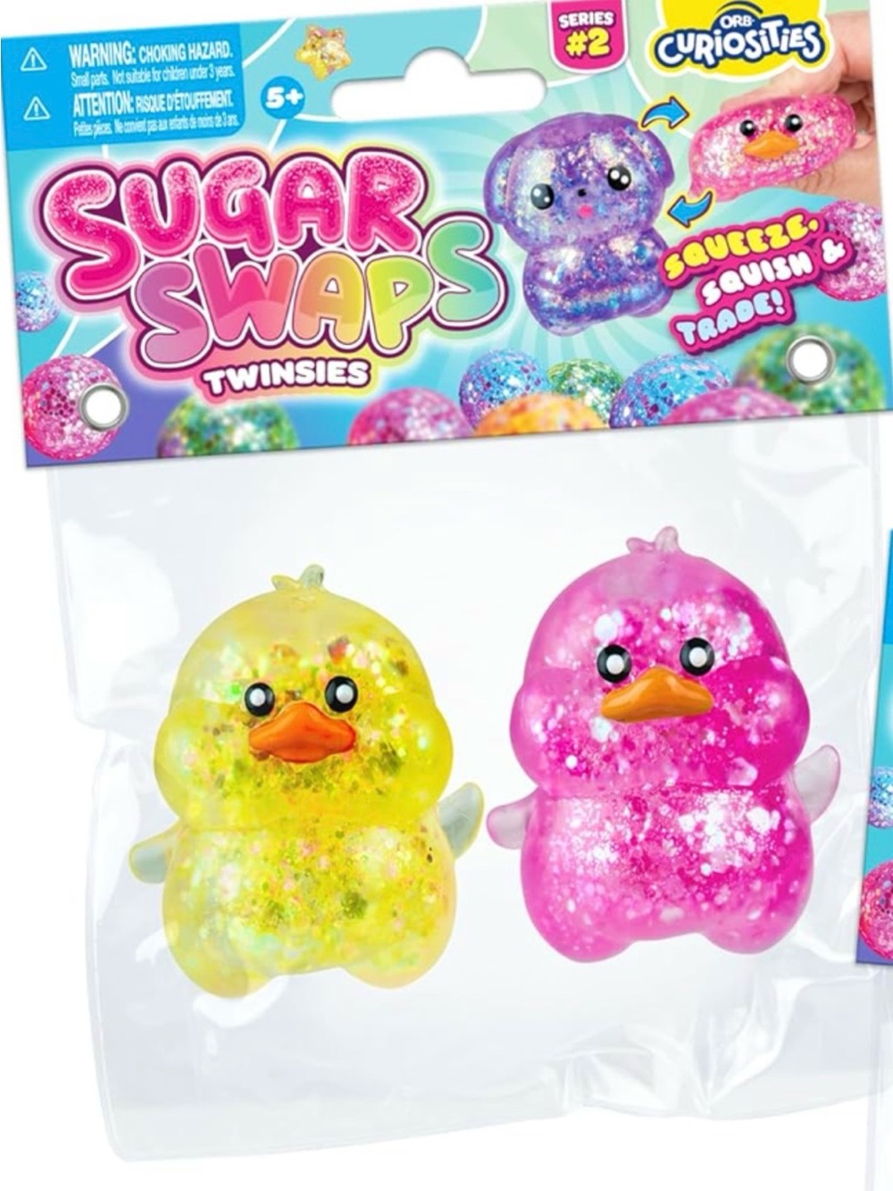 Sugar Swaps Twinsies Glitter Ducks Squishy Duo - Pink & Yellow *NEW*
